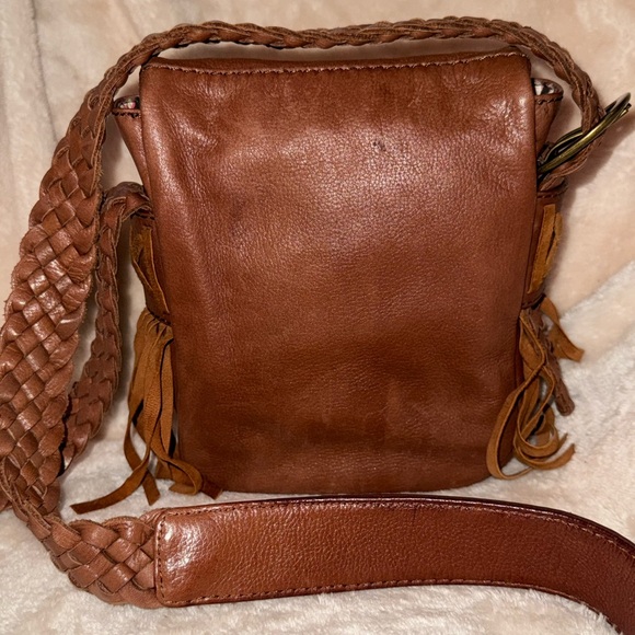 Boho Vintage Nordstrom Genuine Leather Crossbody Bag w Braided Strap Fringe EUC! - Picture 2 of 12
